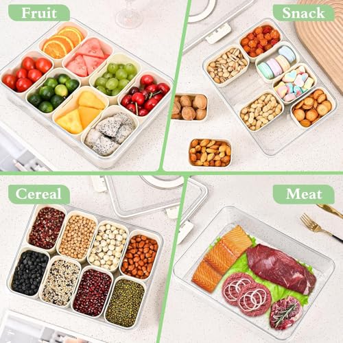 Image of Multi-Grid Fridge Storage Box 8 Compartment Airtight Container for Fruits, Vegetables & Snacks