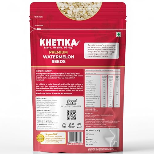 Image of Khetika Watermelon Seeds 200g I Seed for Eating I Tarbuj Beej I Magaj Seeds I Rich in Protein, Potassium, Magnesium & Iron