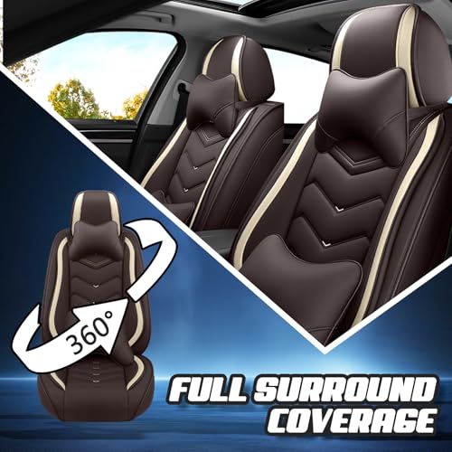 Image of ADERN Car Seat Covers for Jeep Wrangler 2000-2025, Premium Nappa Leather Car Seat Cover, Stylish Sport Seat Covers, Automobile Seat Cover Sets.(Luxury 5 Seats /Coffee Color)