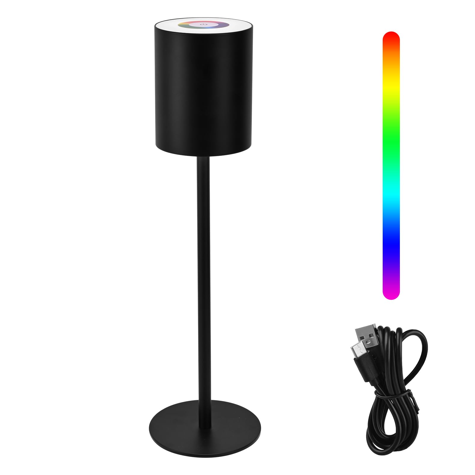 Aomdom 1 lámpara LED regulable de escritorio con batería, lámpara de escritorio recargable inalámbrica para interior y exterior, con USB-C, 8 pantallas regulables de 3000 K, lámpara de aluminio negro