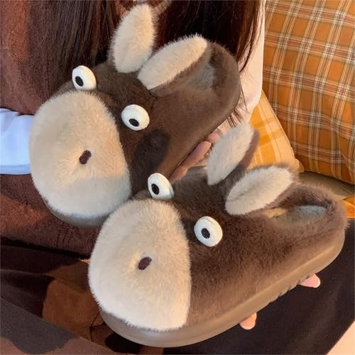 Donkey Animal Slippers for Women Cute Fluffy Cartoon Home Winter Warm Indoor Funny Cotton Men Shoes2