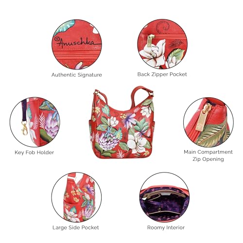 Image of Anuschka Women's Leather Hobo Bag - Hand-Painted Genuine Leather Handbag with Side Pockets for Everyday Use - 382