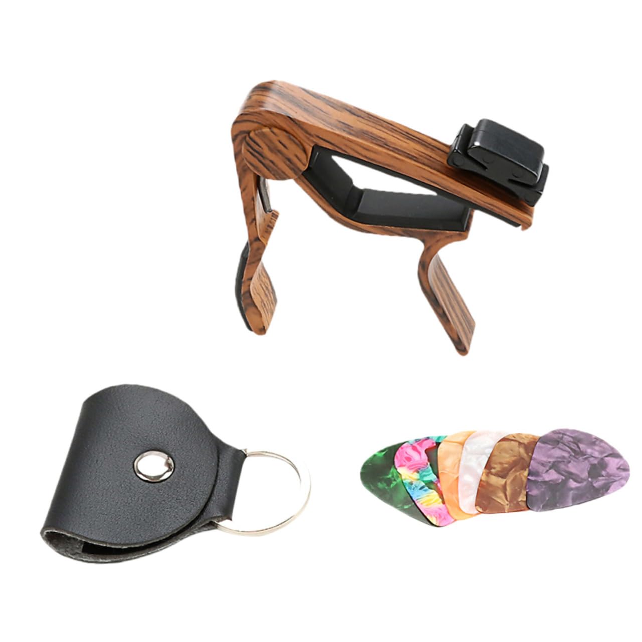 Yardwe Professional Guitar Capo Set Picks 8pcs Guitar Picks Holder Wood Material Easy to Tune for Acoustic Electric Guitars