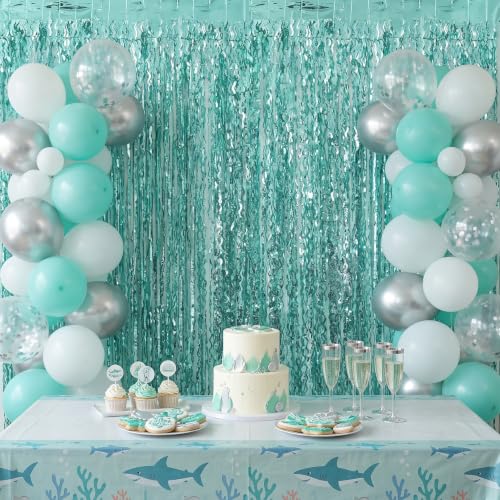 Image of TONIFUL 2Pcs Wavy Mint Green Metallic Tinsel Foil Fringe Curtain Streamer