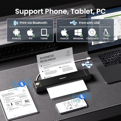 Image of Phomemo M08E Portable Printers Wireless for Travel, Bluetooth Inkless Thermal Printer Support 8.5'' x 11'' US Letter, Compatible with iPhone, Android Phone, Laptop for Office Car Home Use