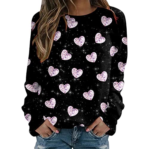 Generisch Daily Valentine Print O-Cuello Redondo Sudadera de Cuello Redondo Suéter Tops Casual Camisas de Entrenamiento de Manga Larga Blusa Suelta, Rosa., XXL