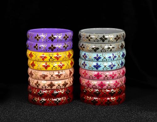 Image of NMII Traditional Glass With Diamond Cutting Pattern Glossy Finished Stylish Kada Set For Women And Girls | Crystal Glass Kada Bangles Set For Wedding, Festive
