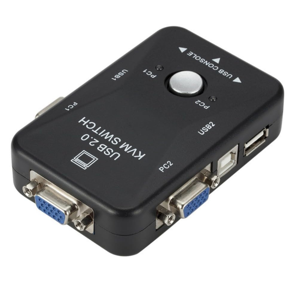 sancy 2-port vga usb kvm switch dual console control for keyboard, mouse & display button-switchable, desktop