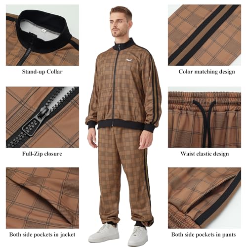 YuDanae Mens Tracksuit 2 Piece Plaid Sweatsuits Full Zip Set Men Jogger Sweat Suits Jacket Pants Jogging Outfits4