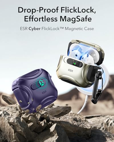 Image of ESR for AirPods 4 Case, Compatible with AirPods 4 Generation Case (2024) (USB-C), Compatible with MagSafe, Drop-Proof Lock, Easy Open, Cyber Series, Purple