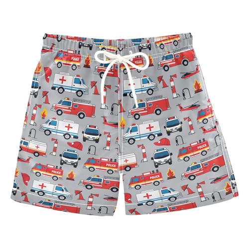Boys Swim Trunks Quick Dry UPF 50+ Beach Board Shorts Kids Bathing Suits Swimsuit 2T Fire Engine Police Car