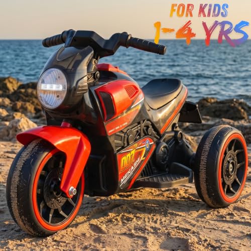 Image of MEKASHI 6V Electric Ride-On Bike for Kids | Racing Red | Battery Operated Motorcycle with Bluetooth Music, LED Headlight, Foot Accelerator & Training Wheels | Ride-On Toy for Boys & Girls 1-4 Years