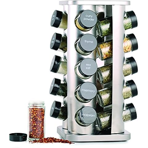 Orii 20 Jar Spice Rack with Spices Included - Revolving Tower Organizer for Kitchen Spices and Seasonings, Free Spice Refills for 5 Years (Stainless Steel) Cover