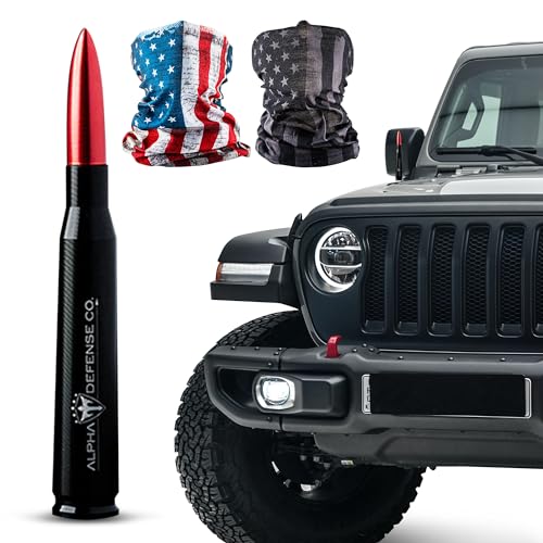 Alpha Defense - Antena Redonda de Aluminio de 50 Cal, Resistente a la corrosión, 5.5 Pulgadas, Antena de Radio para la mayoría de Camiones + Protector Facial, Juego de 2 (Rojo)