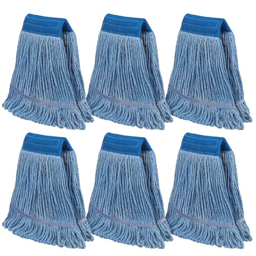 Commercial Mop Head Refills 6 Pack Heavy Duty Cotton Loop End Mop Heads for Industrial Floor Cleaning Super Absorbent String Mop Replacements for Restaurant Garage Warehouse (16oz)