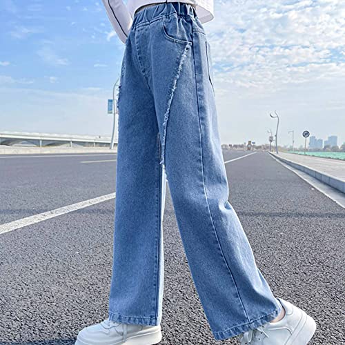 Kids Girls Casual Skinny Jeans Pants Elastic Waist Denim Pants Straight Loose Wide Leg Baggy Pants4