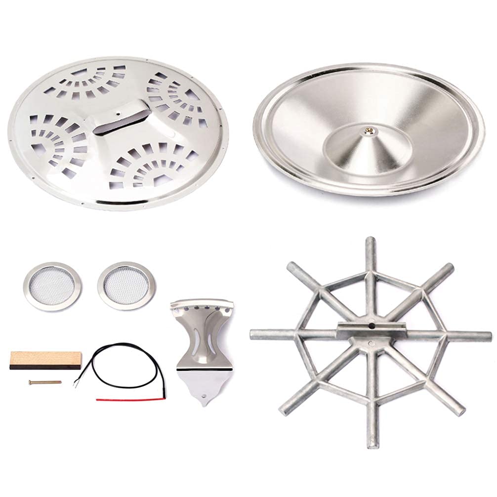 Argento Legno Dobro Chitarra Parti Set Resonator Coni Soundhole Schermi Cordiera Spider Bridge Sella