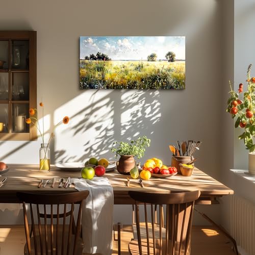 SERIMINO Rustic Landscape Wall Art Prints, Country Outdoor Scenic Large Wall Decor, Nature Meadow Wildflower Canvas Painting, Bright Pictures for Living Room Modern Farmhouse Kitchen 20X40 Inch