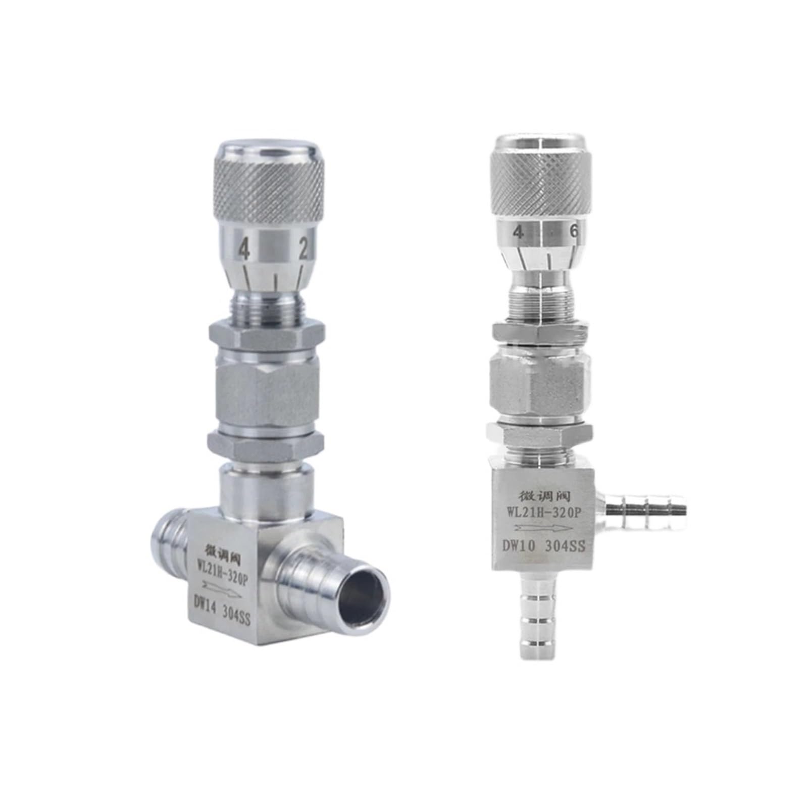 Robinet à aiguille 14mm coudé 90° en inox 304 pour tube cannelé