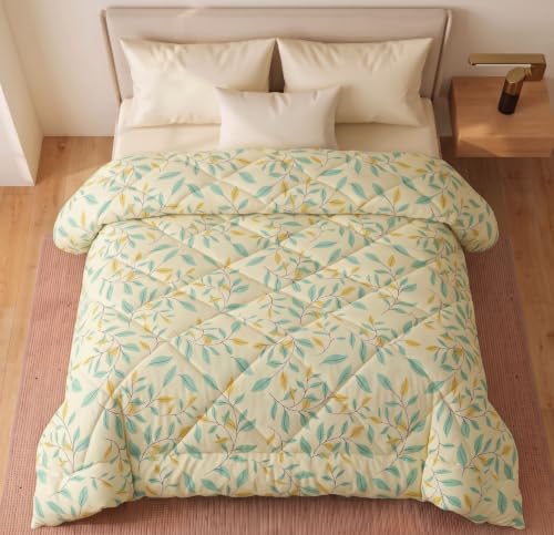 Image of HOMEKART 220 GSM Reversible Microfiber AC Comforter /Duvets for Mild Winter | All Season King Size 3 Layered Quilted Blanket for Double Bed (220 cm x 240 cm,Leaf Printe