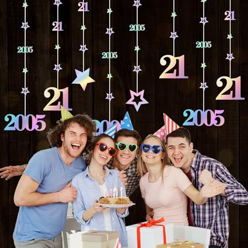 Image of Eucutur Iridescent 21st Birthday Decorations for Him Her, Pre-Strung Glitter Twinkle Number Vintage 2005 21 Years Old Hanging Streamer Banner Party Supplies, Finally 21 Bday Decor