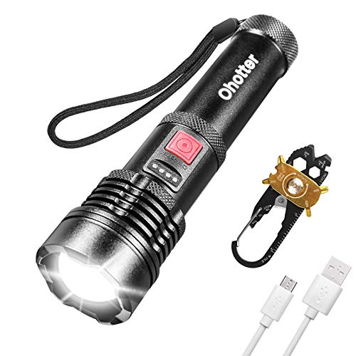 LED Tactical Flashlight 1500lm - Rechargeable & Strong Brightness & Waterproof, Small Handheld Flashlight for Camping, Walking, Fishing, Emergency and More (18650 Lithium Battery Included)