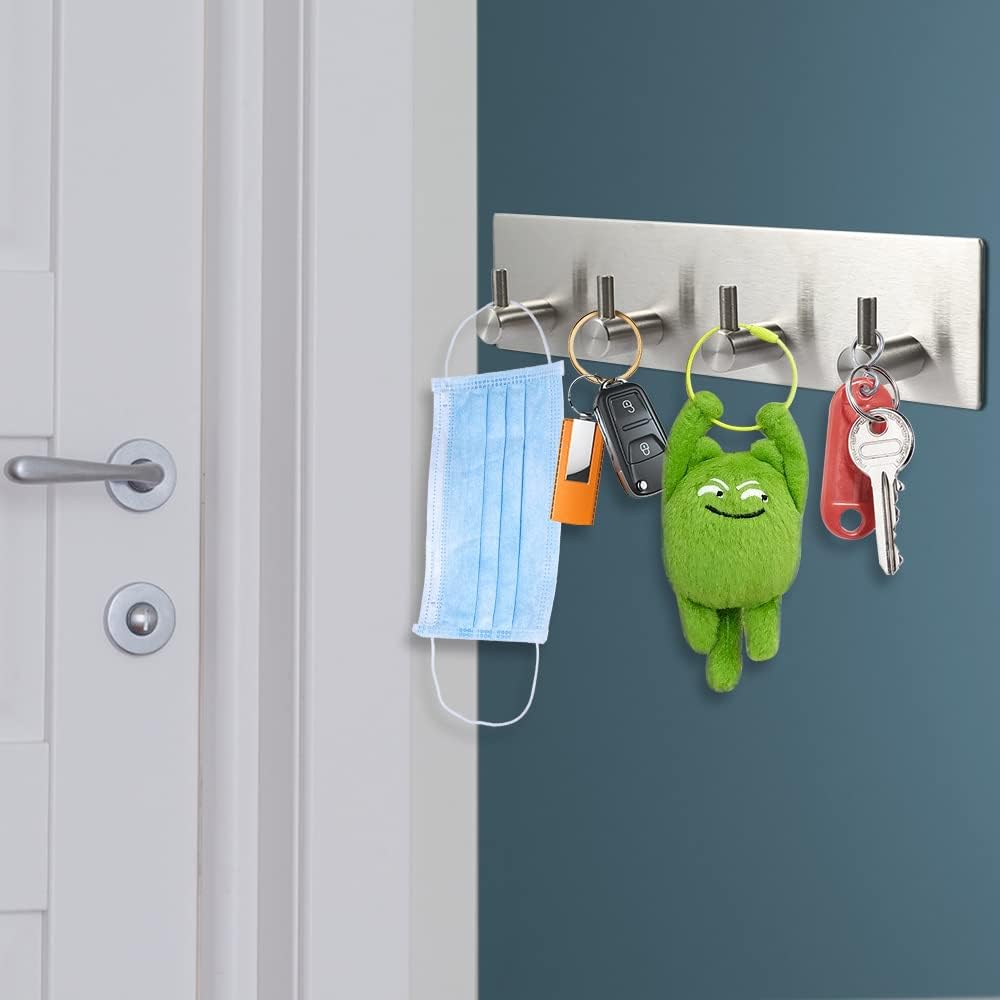 Picowe Key Holder for Wall Decorative, Adhesive Stainless Steel Key Hooks, Key Hanger Key Organizer for Wall, Towel Hook Coat Hanger for Entryway Hallway Kitchen(Four Rows,Sliver 1PCS) - Image 4