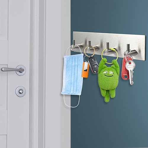 Vista 11 de Picowe Soporte para llaves decorativo de pared, ganchos adhesivos de acero inoxidable, organizador de llaves para pared, gancho para toallas, Negro