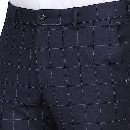 Image of blackberrys Checks Polyester Viscose Slim Fit Men's Work Wear Trousers