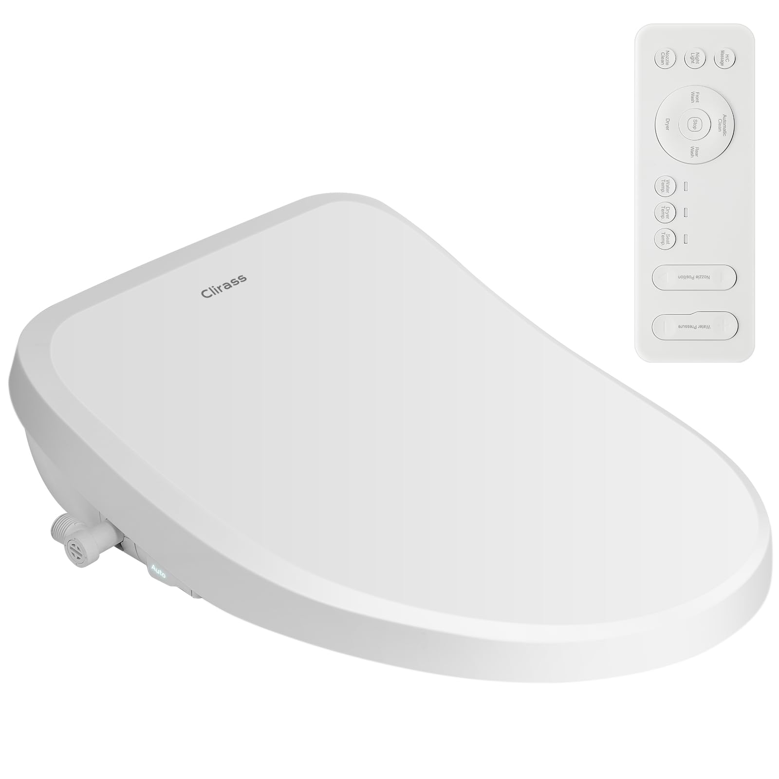 Electric Smart Bidet Toilet Seat, Warm Water and Adjustable Pressure, Elongated Heated Toilet Seat and Warm Air Drying, Slow Close Lid,Night Light,Wireless Remote,White (Elongated)