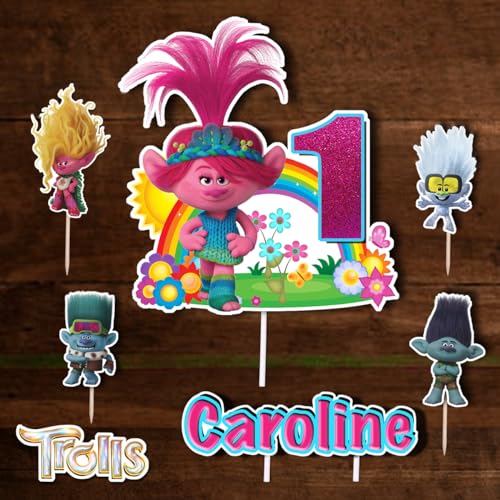 Cake Topper for TROLLS Birthday Party, Cake Decoration for TROLLS Party, Cupcake Toppers for Trolls Birthday Party