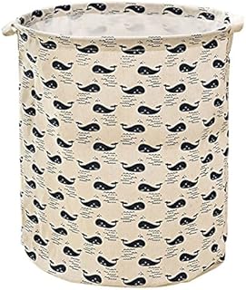 Large Collapsible Laundry Hamper Storage Basket with Strong Handle, Round Cotton Linen Washing Clothes Storage Bag Bin Waterproof Toy Organizer Basket - Whale Durable and Useful