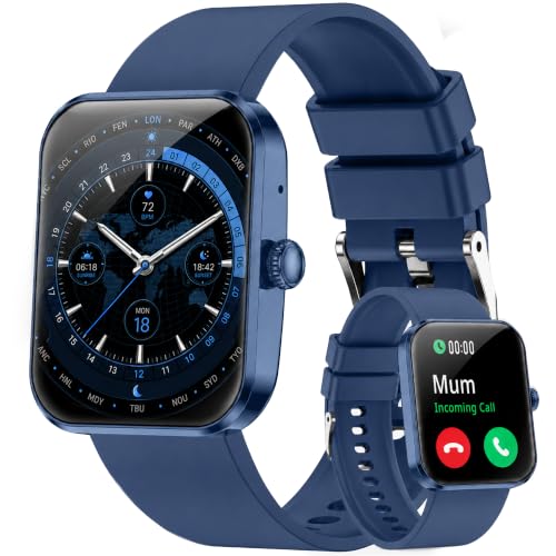 Smart Watch for Men Women, Bluetooth Calling Smartwatch, 1.93" AMOLED Fitness Tracker with Heart Rate, Sleep & SpO2 Monitor, 123 Sports Modes, Voice Control, Long Battery Life for Android iPhone Blue