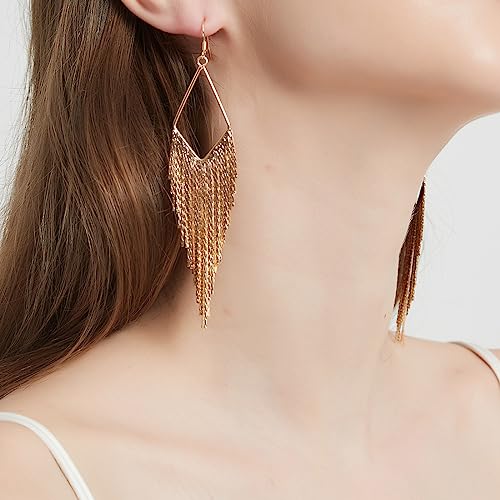 SELOVO Dangling Metal Chain Tassel Dangle Earrings Silver/Gold Color3