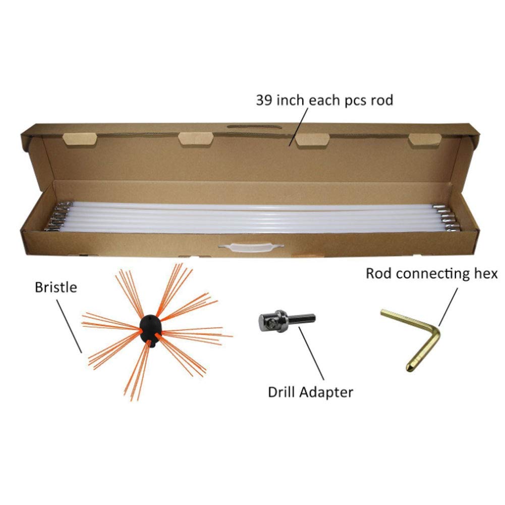 Spazzola per Camino, Kit di Strumenti per la Pulizia di Spazzole del Trapano Elettrico per Caminetti da Camino, Aste Flessibili Collegabili Pieghevoli Kindly,scelta Multipla,10m