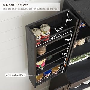 72 Tall Kitchen Pantry Farmhouse Storage Cabinet with Barn Door Organizer Drawer and Adjustable Shelves Rustic Wood Cupboard for Kitchen Dining Room Bathroom Black