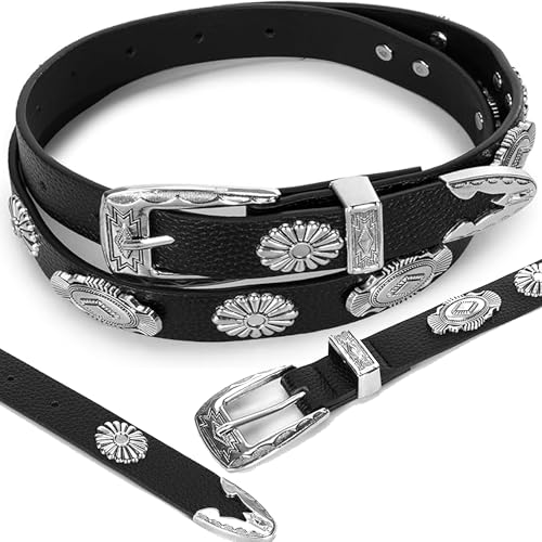 IZUS Western Belt for Women Men Oval-Concho Cowgilr Belts Faux-Leather Waist-Strap for Jeans2