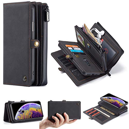 iPhoneXs Max ケース 手帳型 財布型 レザー アイフォンXsMax 携帯カバー ケース手帳がた 高級レザー 小銭入れ コインケース 大容量 財布 カードケース カード入れ 18枚収納 長財布 耐衝撃カバー 電話ケース スマホカバー iPhoneXs Max 対応 ブラック