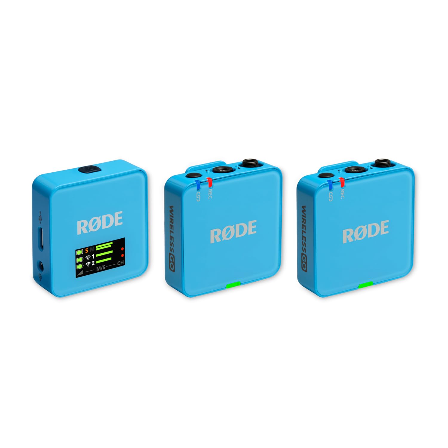 Rode Wireless GO Gen 3 bezprzewodowy 2-kanałowy system radiowy mikrofonowy niebieski z interview GO adapter ręczny, niebieski i keepdrum, futrzana ochrona przed wiatrem