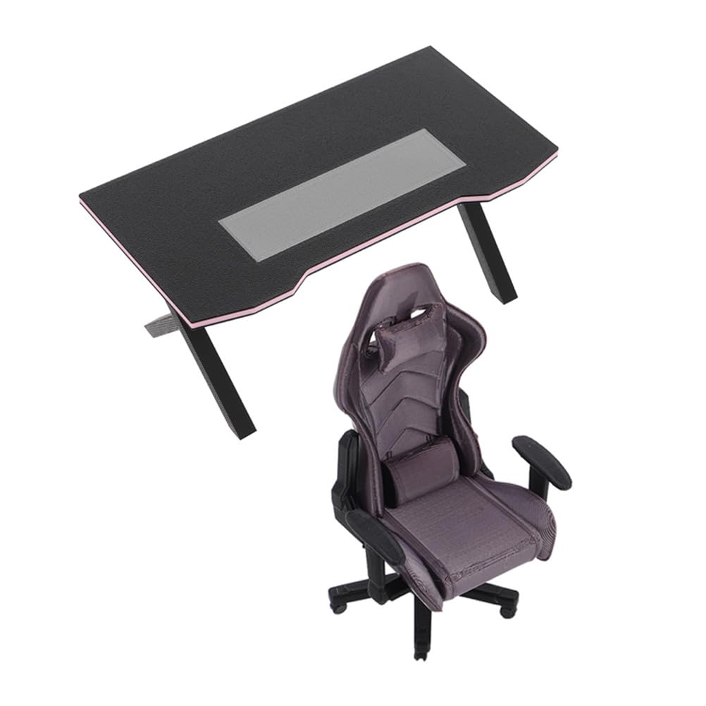 TOYANDONA Set da scrivania e sedie da gioco in miniatura in scala 1:12, modello realistico in miniatura per la decorazione della casa delle bambole, lavori di bricolage,