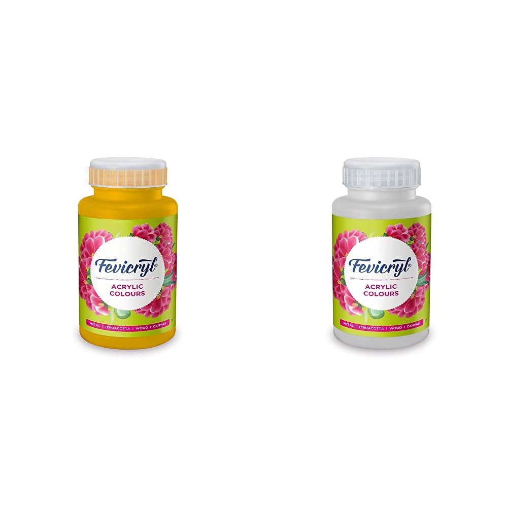 Fevicryl Arylic colors 500ml combo (Golden Yellow, White) | Art & Craft Paint, DIY Paint, Rich Pigment, Non-Craking Paint for Canvas, Wood, Leather, Earthenware, Metal | Ideal for Artists