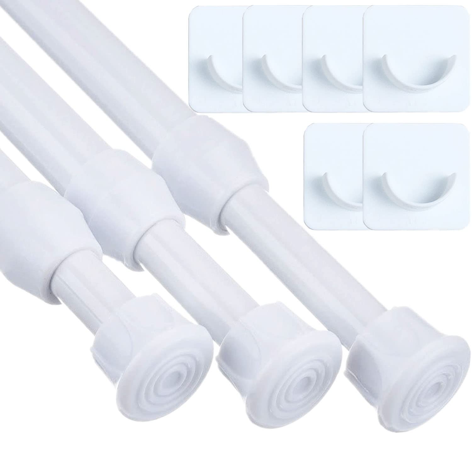 3Pcs Net Curtain Rod for Cupboards Durable Curtain Tension Rod with 6PCS Holder for Wardrobe, Kitchen, Windows 70-120CM/27.6-47.2 Inch White(Diameter:13mm)