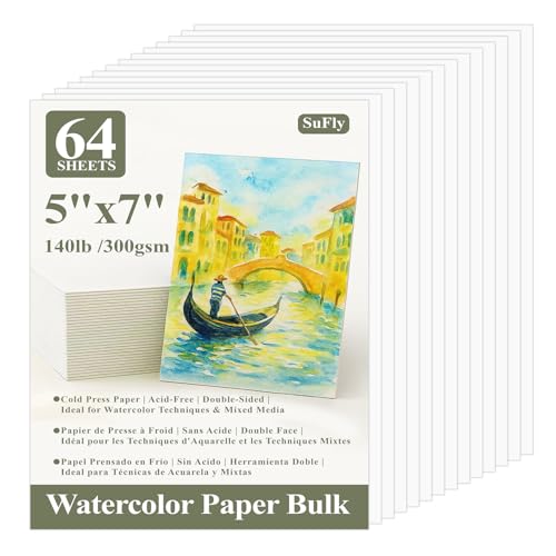 SuFly Water Color Paper Pad 5x7 - 64 Sheets 140lb Cold Press Watercolor Paper Bulk Water Color Paint Paper for Kids & Artists White Painting Paper for Watercolor Acrylic.