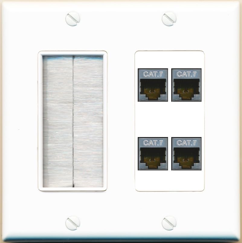 RiteAV 4 Port Cat7 Shielded Ethernet Wall Plate - Brush [White]