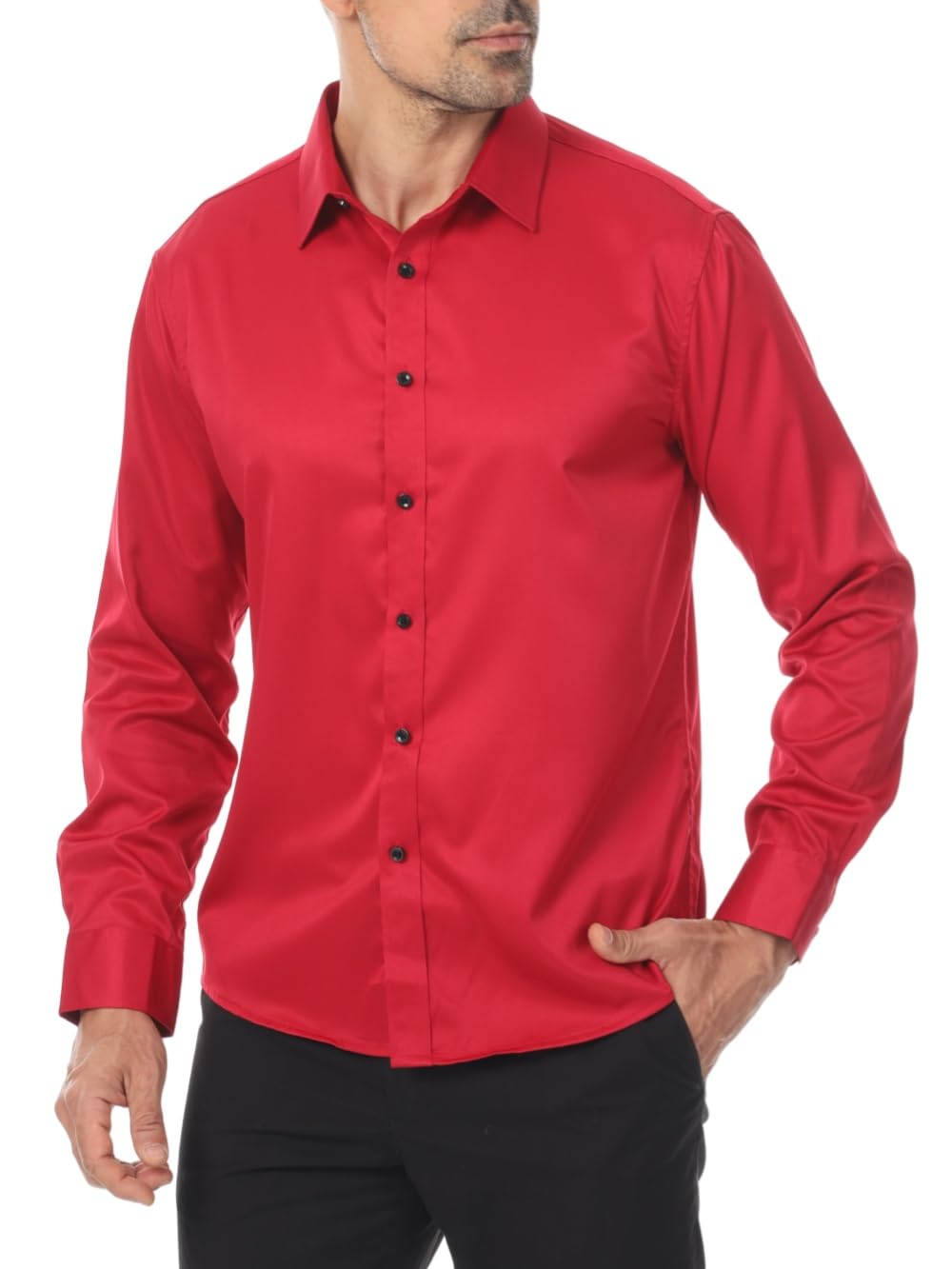 LumilkMen's Long Sleeve Dress Shirts Stretch Wrinkle Free Button Down Shirt Business Wedding Formal Shirts Regular Fit