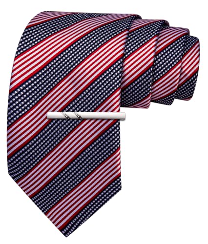 Image of Barry.Wang Silk Men Ties Formal Stripes Necktie and Tie Clip for Wedding Party Business Fashion Classic