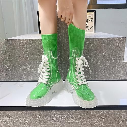 Kluolandi Women's Transparent Boots Lace Up Platform Combat Ankle Boots Waterproof Clear Booties Shoes3