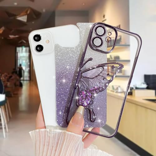 Image of SHINESTAR 3D Butterfly Case for iPhone 12 Cover, Cute Girly Glitter Bling Luxury Back Cover for Women Girls Protective Shockproof Slim Camera Protection for iPhone 12 - Purple