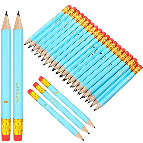 50 Pieces Baby Shower Pencils Half Pencils for Baby Shower Mini Pencils Sharpened Pencils With Erasers Golf Pencil 4 Inch Short Pencils 2 HB Pencils for School Office Game (Blue,Baby Style)