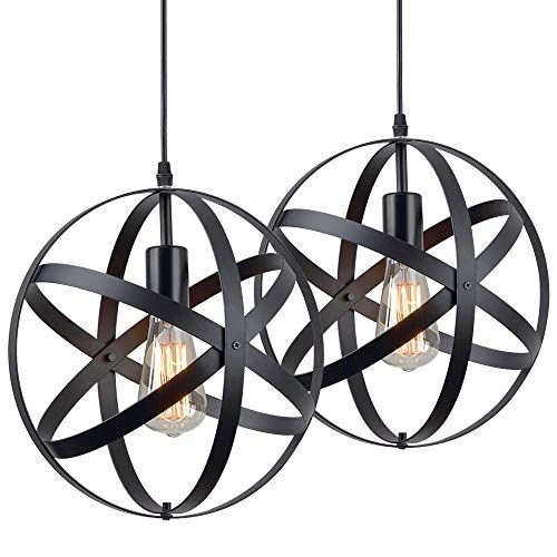 H.W.S 2x Vintage Lampara techo Retro industrial lampara colgante Ø 30 cm para bombillas E27, Iluminación colgante negro, para sala de estar Comedor Restaurante Sótano sótano etc